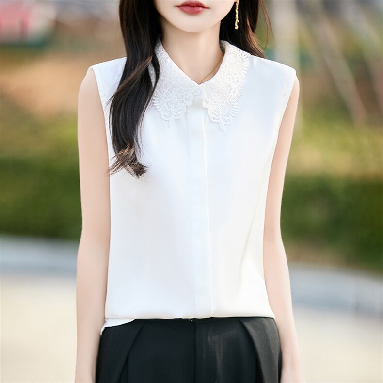 叠穿2025春时尚纯色衬衫无袖背心蕾丝拼接打底衫上衣休闲高级感女，女装T恤，臻维羊绒