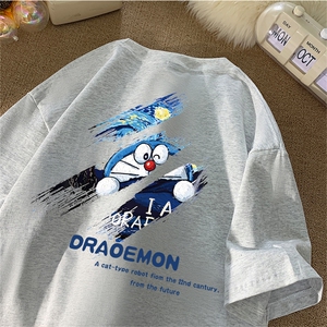 抖音得物供货210克现货宽松纯棉美式潮牌印花落肩袖纯棉T恤AT2154图片