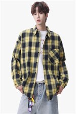 衬衫男秋季新款港风宽松大码磨毛格子长袖衬衣CS6638-特P29，男装衬衫，星座214-3