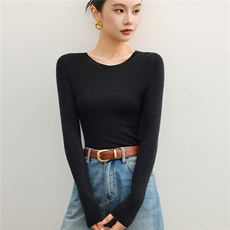 2025年秋季圆领长袖常规套头修身无缝杨子纱时尚百搭，女装针织衫/毛衣，挚尚羊绒