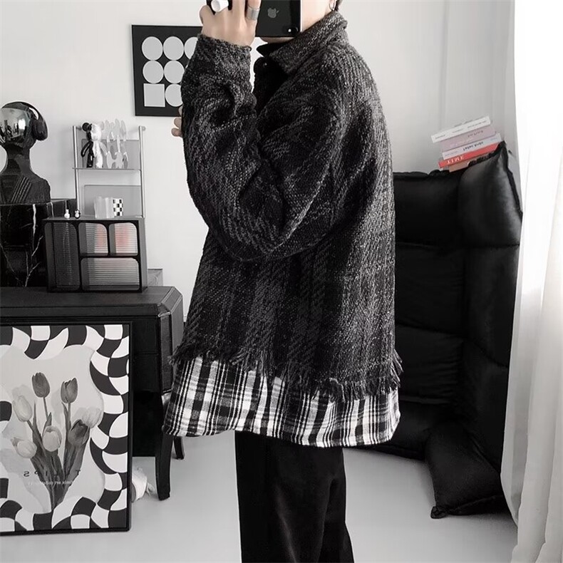假两件小香风格子外套男秋冬季套装韩版夹克JK203-P68,男装夹克,星座308B-2