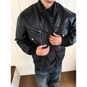 美式复古PU皮衣棉服夹克男女秋冬加棉加厚机车服外套JK0853-P113图片