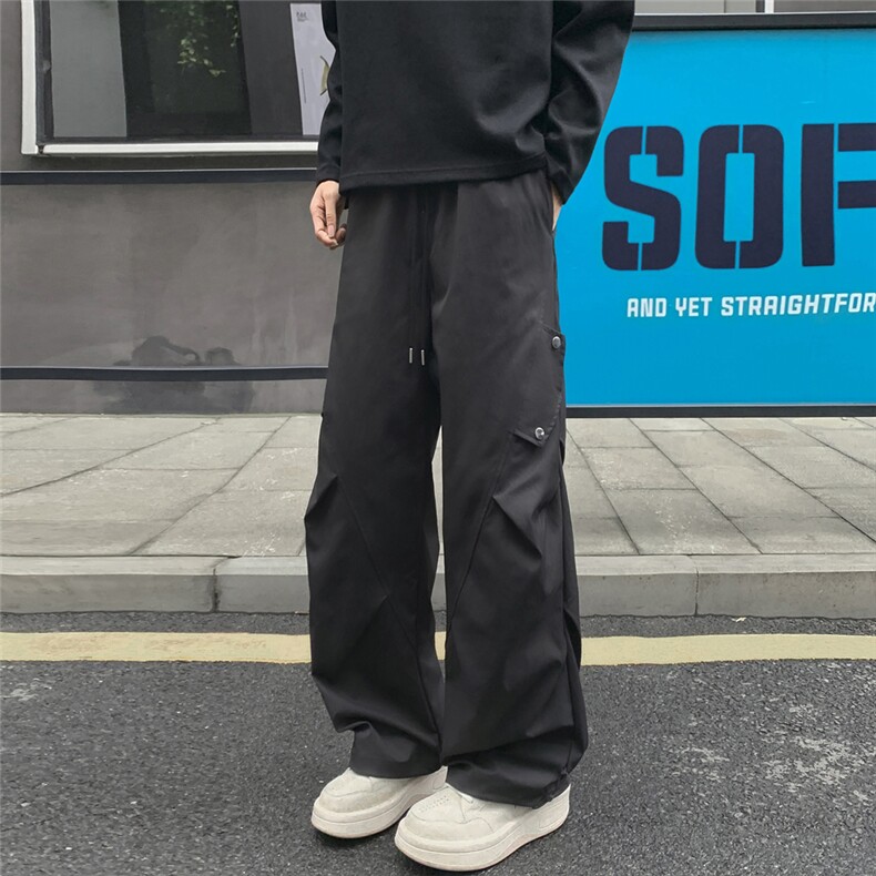 港风秋款男女工装裤褶皱抽绳宽松冲锋休闲长裤h067P45,男装工装外套,星座1013-1