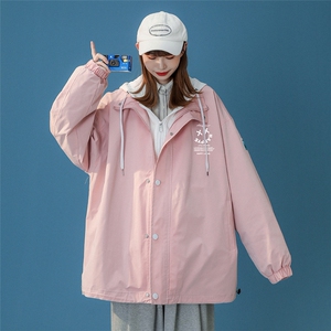 ！春装新款韩版爱心创意时尚潮流假两件连帽夹克G375 P65控88图片