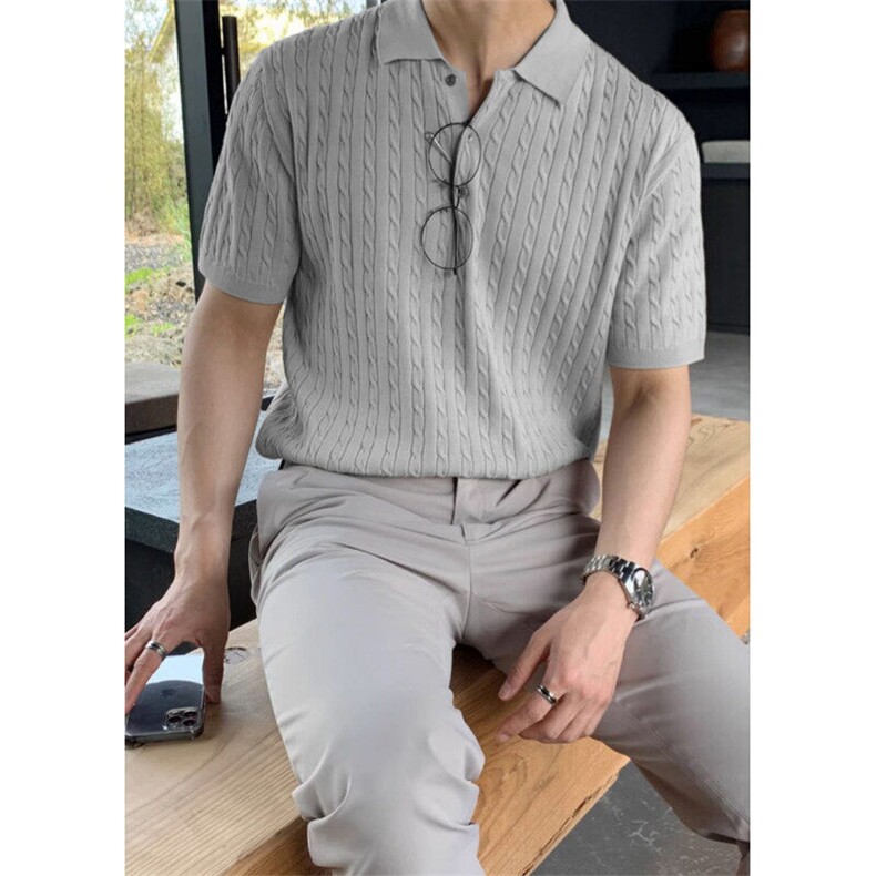 网T-2026新品针织毛衣短袖T恤凉感POLO衫T恤条纹打底衫WK64-P38，男装Polo衫，星座610B-1