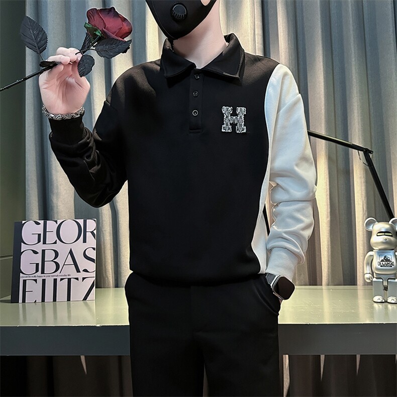 痞帅高级感男士拼接翻领卫衣外套社会小伙店主风301C-WY50P58控78,男装卫衣,星座301C（原B323）