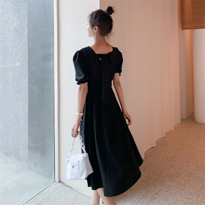 现货现货有后背蝴蝶结泡泡袖连衣裙163-6666-P95-控148，女装连衣裙，拾菱