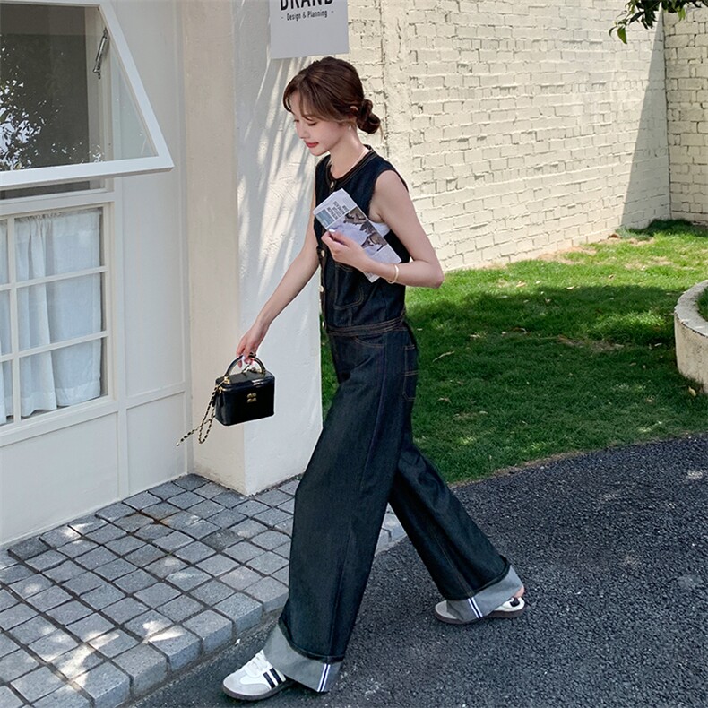 港风复古牛仔马甲套装女2025夏季时尚设计感阔腿裤淡人穿搭两件套,女装套装/套裙,2C285