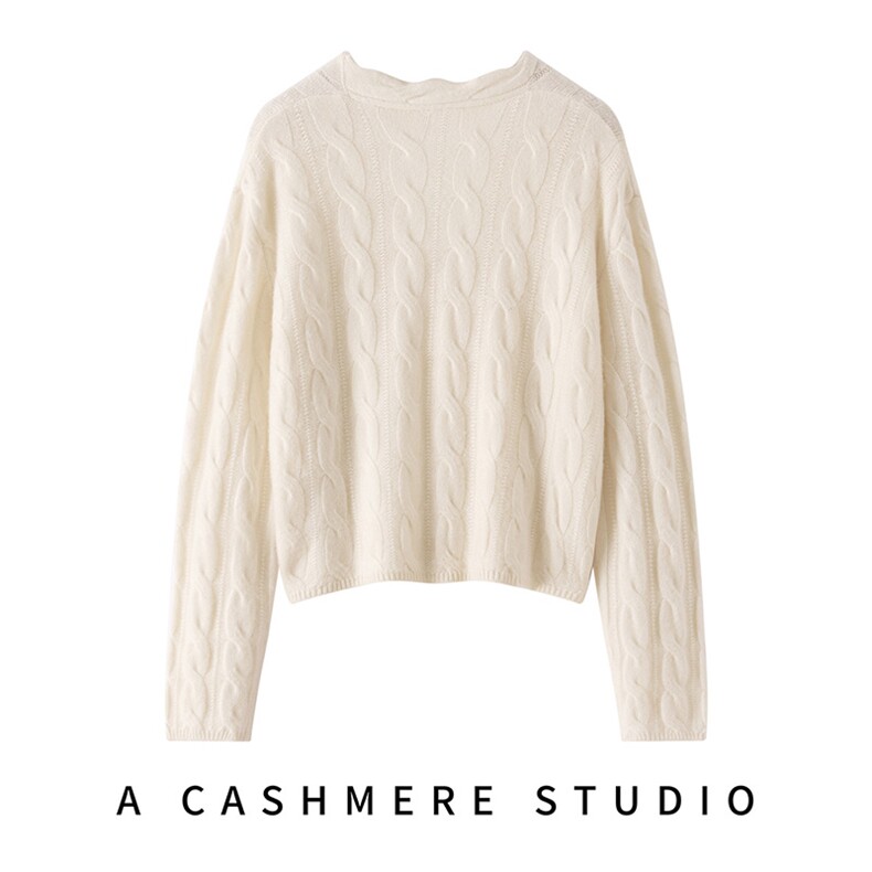 2025百搭简约珍珠扣绞花开衫，女装针织衫/毛衣，铂欧羊绒