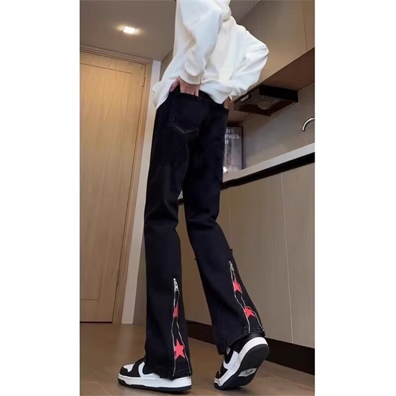 AK2119-P45美式复古宽松新款拉链开叉水洗直筒牛仔裤,女装休闲裤,星座617A-2