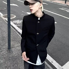 新中式男装风西装外套男休闲西服套装高级感立领垫肩中山装潮，男装西服，星座506A