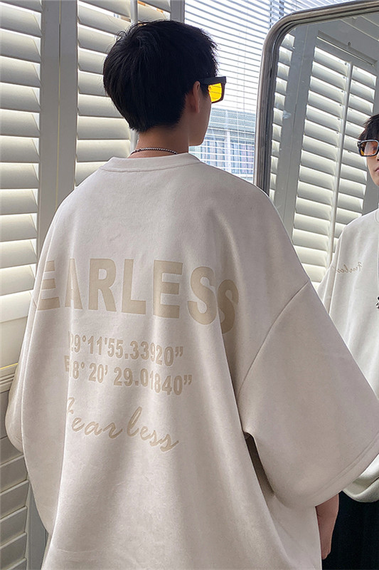 春夏新款美式字母烧花麂皮绒短袖大码M~5XLXZ604-DT305-P45控58,男装T恤,星座604