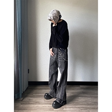 B221美式ins高街暗黑重工艺宽松微喇牛仔裤LK23128-P60控78，男装牛仔裤，电商B221