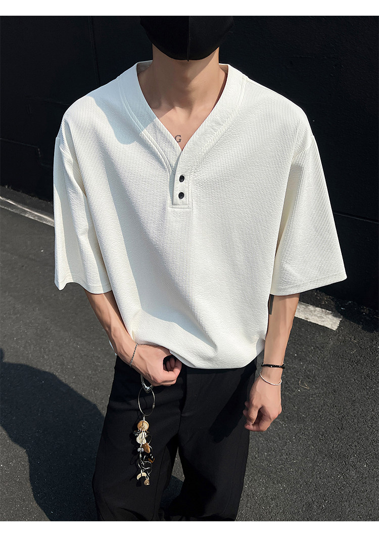 现货夏新男高品质大码宽松短袖T恤V领打底衫513DT3536P33,男装T恤,星座513