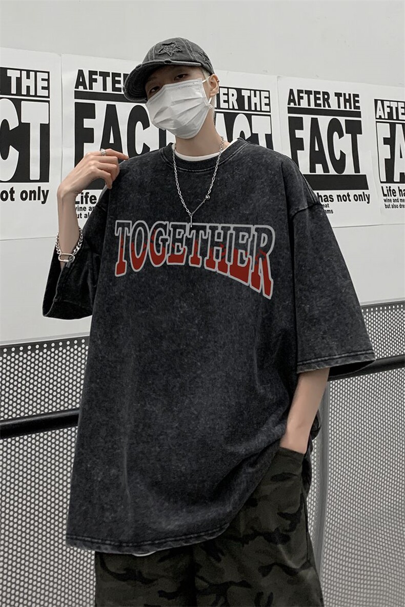 高街水洗做旧蜡染潮牌宽松短袖t恤美式复古517A-2-SX210-P38,男装T恤,星座517A-2