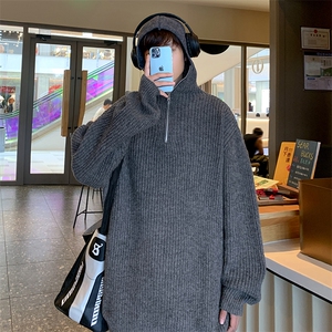 慵懒风连帽毛衣男秋冬季新款纯色简约cleanfit宽松休闲针织衫外套图片