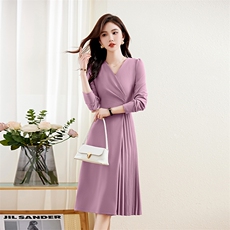 气质红色连衣裙女2025春秋季新款小个子时尚洋气修身长袖减龄裙子，女装连衣裙，贝蕾酷儿