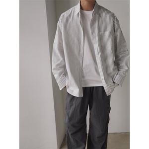条纹休闲衬衫男秋季宽松长袖衬衣韩版潮流翻领上衣XZ710-803P50图片