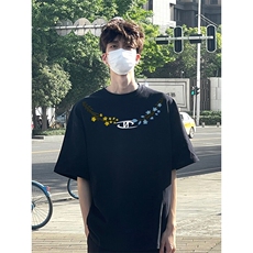 万针全刺绣解构设计260克重磅双纱纯棉高品质美式高街短袖T恤特33，男装T恤，电商A486-1