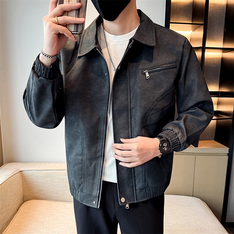 潮流皮衣外套男春秋季复古百搭拉链宽松机车服pu皮夹克潮JK2590图片