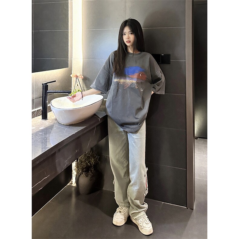 B221美式ins高街暗黑小众毛边破洞直筒牛仔裤LK23112-P75控98,男装牛仔裤,电商B221