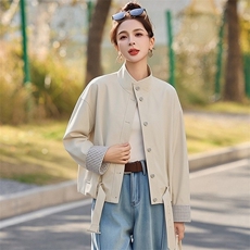 现货宽松拼色格子立领短外套女，女装短外套，韩蔻秀