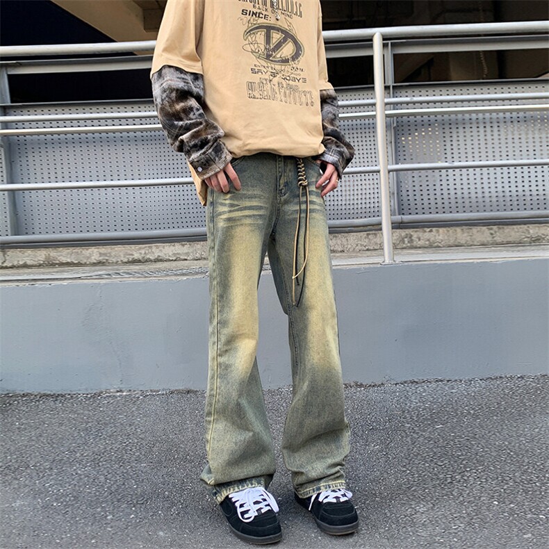 25年美式高街vibe做旧水洗牛仔裤男女ins直筒微喇裤子-X2129-p65,男装牛仔裤,星座601-1
