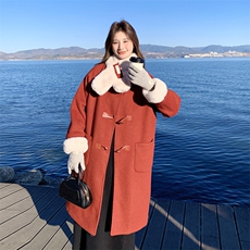 【现货】仿兔毛内里红色大衣，女装毛呢外套，2C283