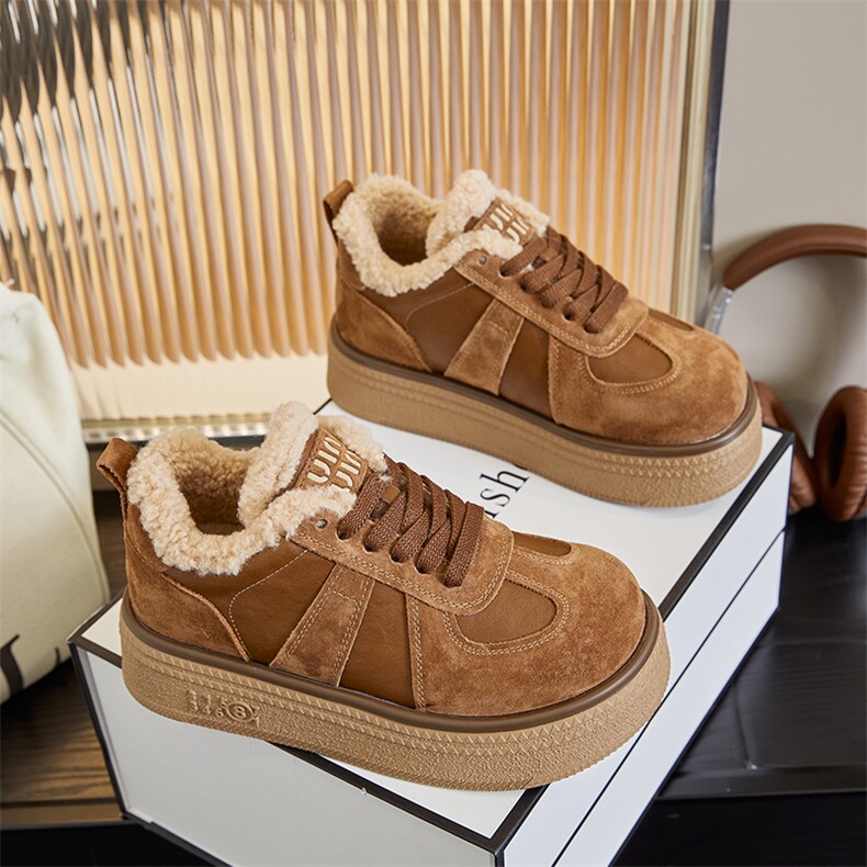 真皮女鞋2024冬季新款厚底高帮德训鞋女加绒棉鞋休闲百搭女鞋，女鞋休闲鞋，电商A223