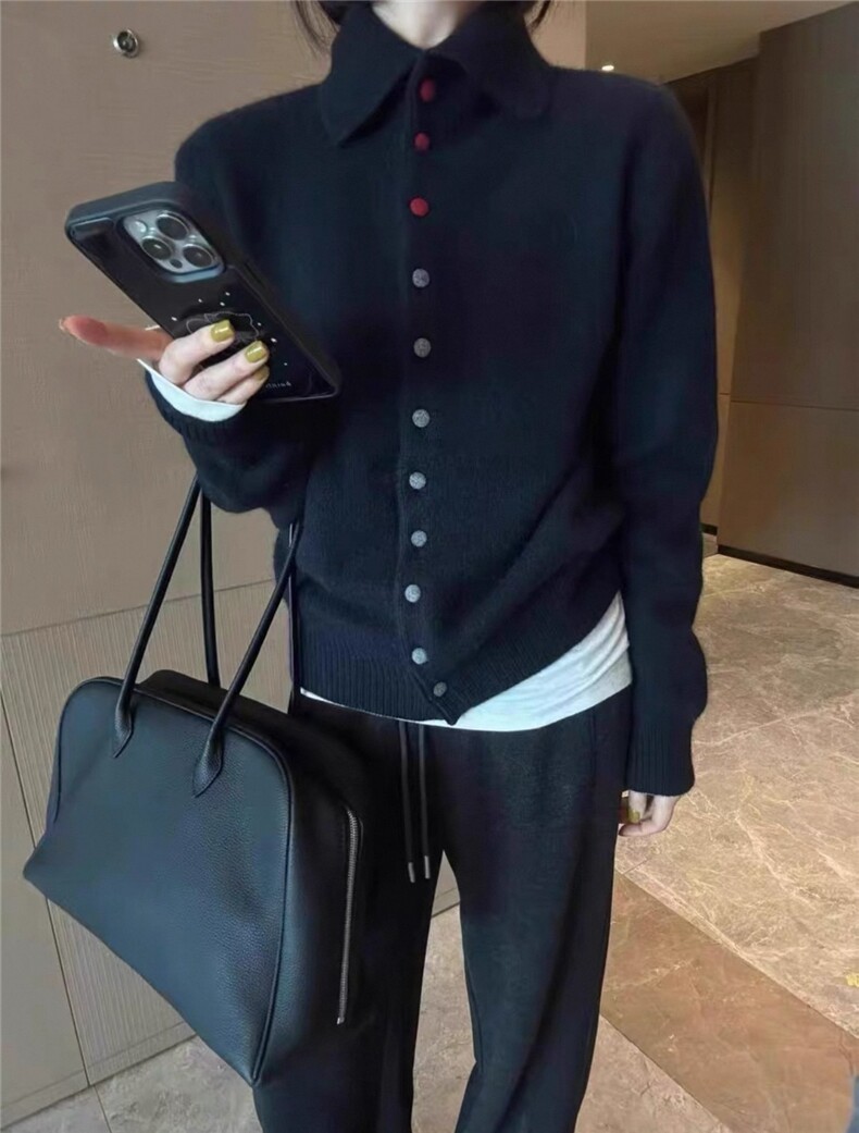 2025新款气质时尚彩色单排扣高领羊绒毛衣女百搭显瘦针织开衫,女装羊绒衫,艾驰羊绒