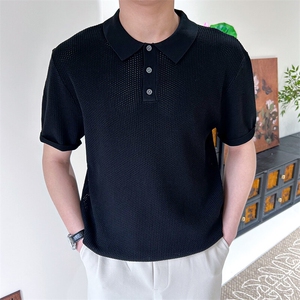 夏季男生宽松翻领短袖polo衫网眼透气冰丝针织衫E75032-P52,灰色西裤怎么搭配上衣男生冬天图片