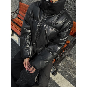 XZ1005-1-TTH00118-批108-立体刺绣PU皮立领短款面包棉服图片