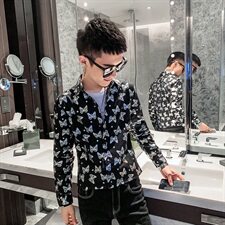 长袖衬衫蝴蝶印花衬衣打底衫秋冬新款外套社会小伙A328-20351-P55，男装衬衫，星座406