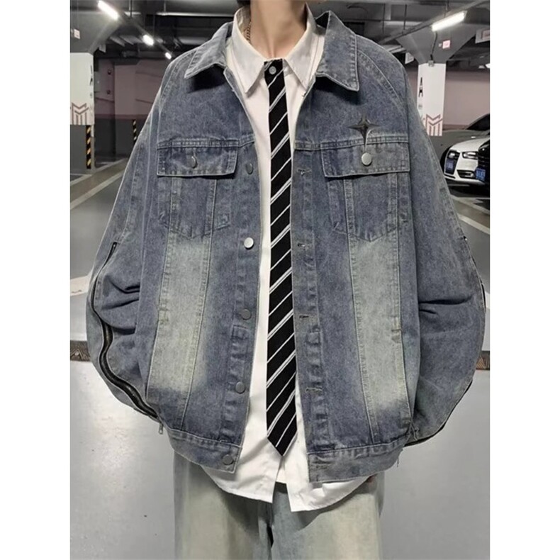 JK8609-P59 美式复古水洗牛仔外套男春季设计感潮牌高街情侣宽松图片