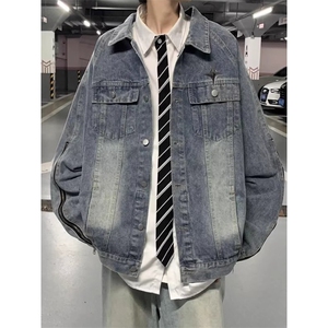 JK8609-P59 美式复古水洗牛仔外套男春季设计感潮牌高街情侣宽松图片