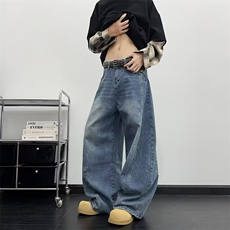 解构弯刀牛仔裤男女款秋冬美式高街设计感裤子直筒弯刀微喇裤，男装牛仔裤，四季星座505