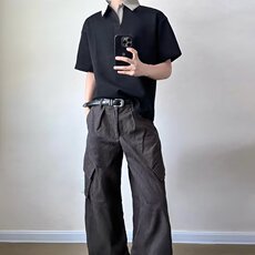 潮牌拼接扎染加绒卫裤男冬季美式设计感百搭弯刀裤重磅运动休闲裤，男装休闲裤，四季星座505