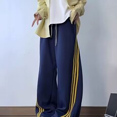 新款美式休闲裤宽松慵懒风三条杠抽绳两穿设计感运动裤短袖套装女，女装休闲裤，星座1210-1
