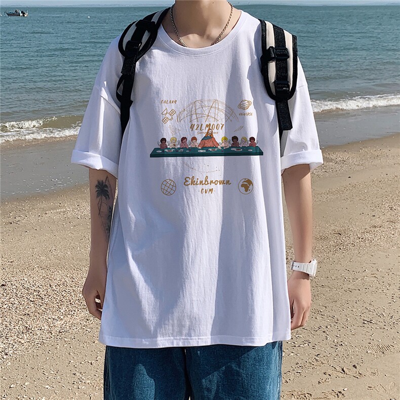 1港风印花休闲情侣日系风潮大码短袖T恤男DT7652P25控38,男装T恤,星座226-2