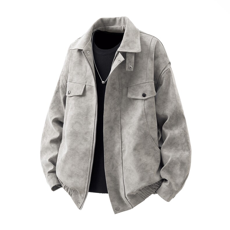 1可二开雾霾脏脏灰解构大码M-5XL皮衣夹克立体图JK78087特P85控，男装皮衣，星座227-7