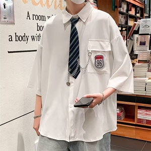 日系潮流青春原宿ins七分袖衬衣男春季新款衬衫配领带 W7271-P36图片