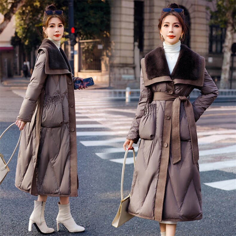 【现货放心推】2024新款双面羊绒拼接雪兰貂大翻领羽绒服90白鸭绒,女装羽绒服,雅静靓衣