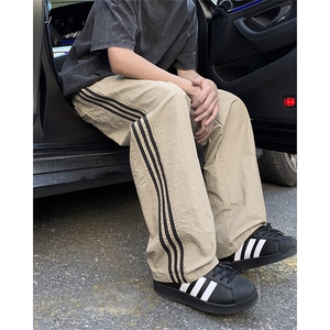 夏季薄款速干休闲裤男潮流三条杠撞色宽松直筒运动裤子K0852-P38图片