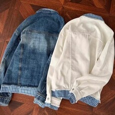 2579-P70美式潮牌民族风拼接工装夹克男春秋情侣宽松翻领外套，男装T恤，电商B323A
