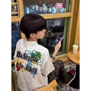 万针全刺绣工艺抖音得物高品质260克重磅纯棉双纱美式高街短袖T恤图片