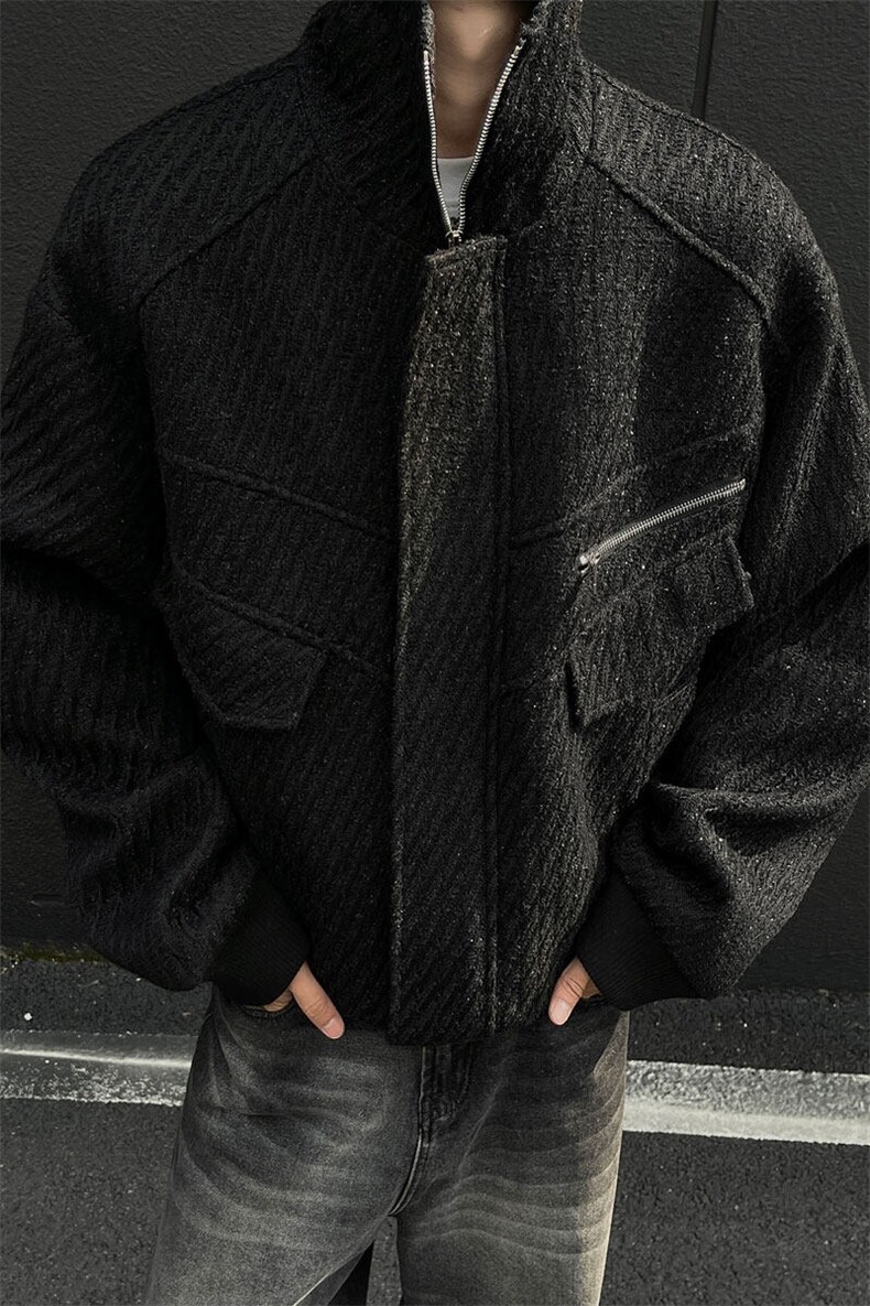 美式夹棉高领防风飞行服棉服潮系针织肌理纹加厚外套896p118,男装棉衣,电商A458A