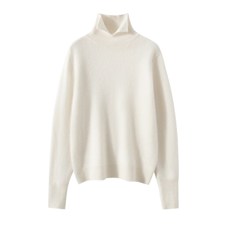 2025年秋季宽松型通勤套头单件长袖高领，女装羊绒衫，雪山红莲