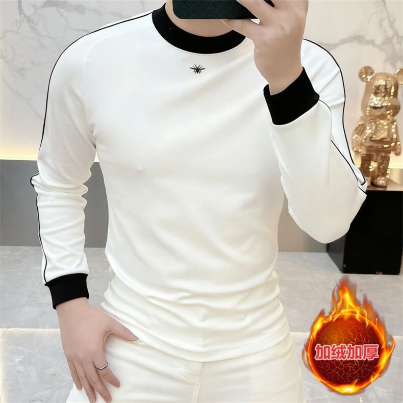 原版高品质欧货加绒男士假两件T恤保暖卫衣百搭打底衫图片