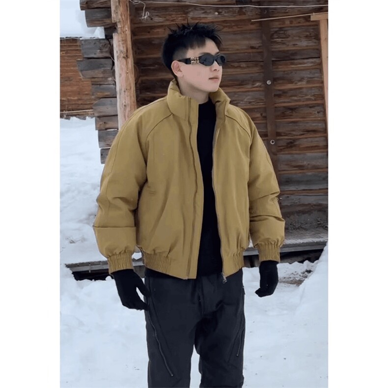 现货美式高街休闲夹克冬季三防立领纯色户外工装加厚棉服外套图片