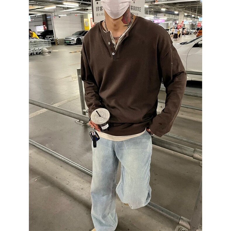 706-1-CT923-P38特P秋季男士假两件亨利领长袖T恤男打底衫,男装T恤,星座706-1